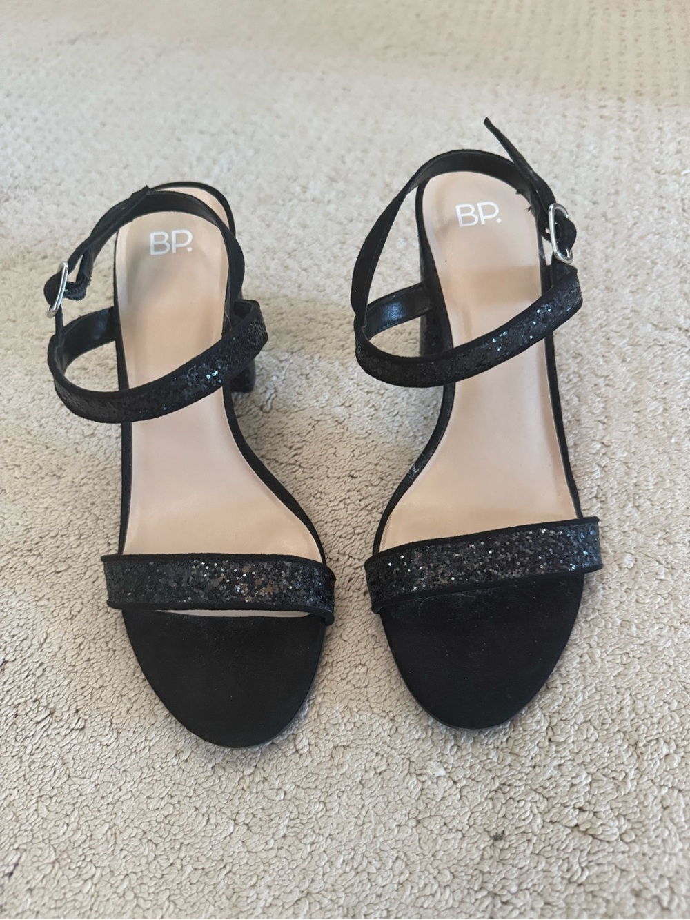 bp Black Glitter Ankle Strap Heels